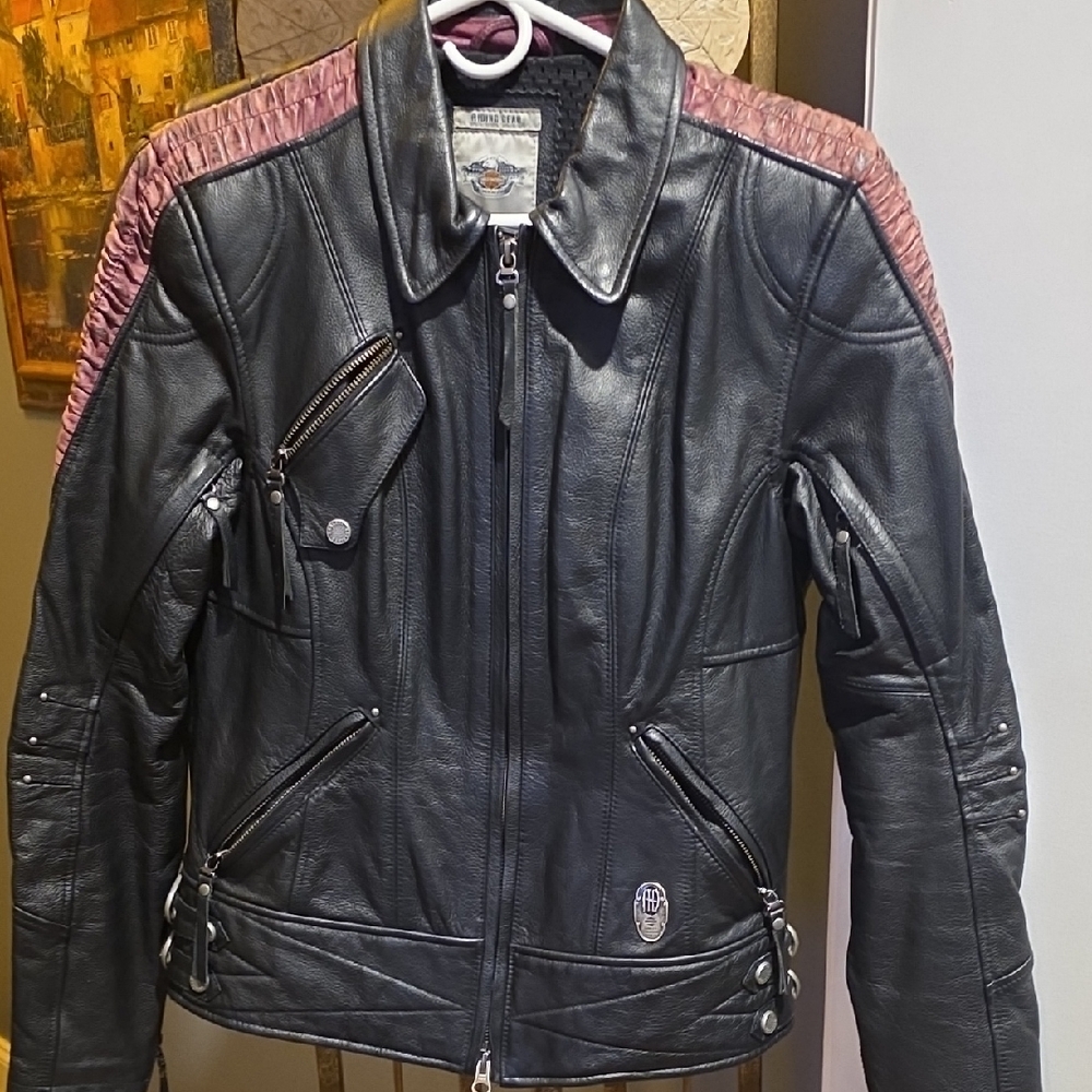 Harley-Davidson Black Leather Jacket with Pink Accents